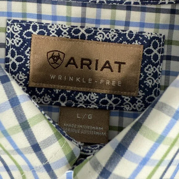 Ariat Shirt Wrinkle Freee Mens Large Short Sleeve Button Down Rodeo Outdoor - Picture 3 of 11